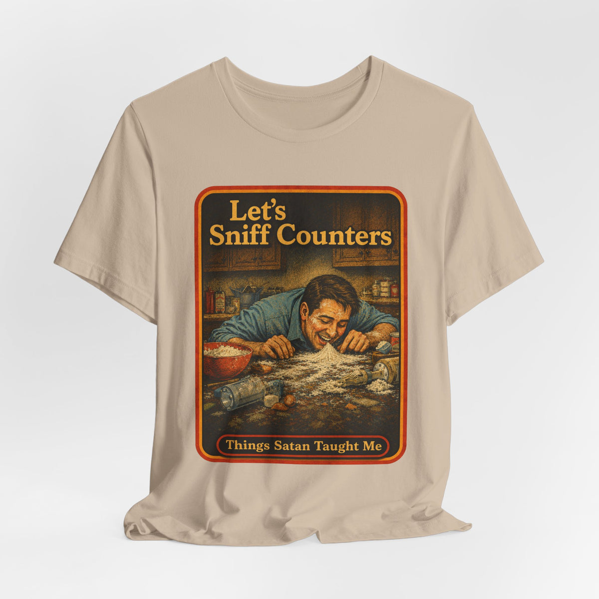 Let's Sniff Counters Unisex Tee in Tan, view 4