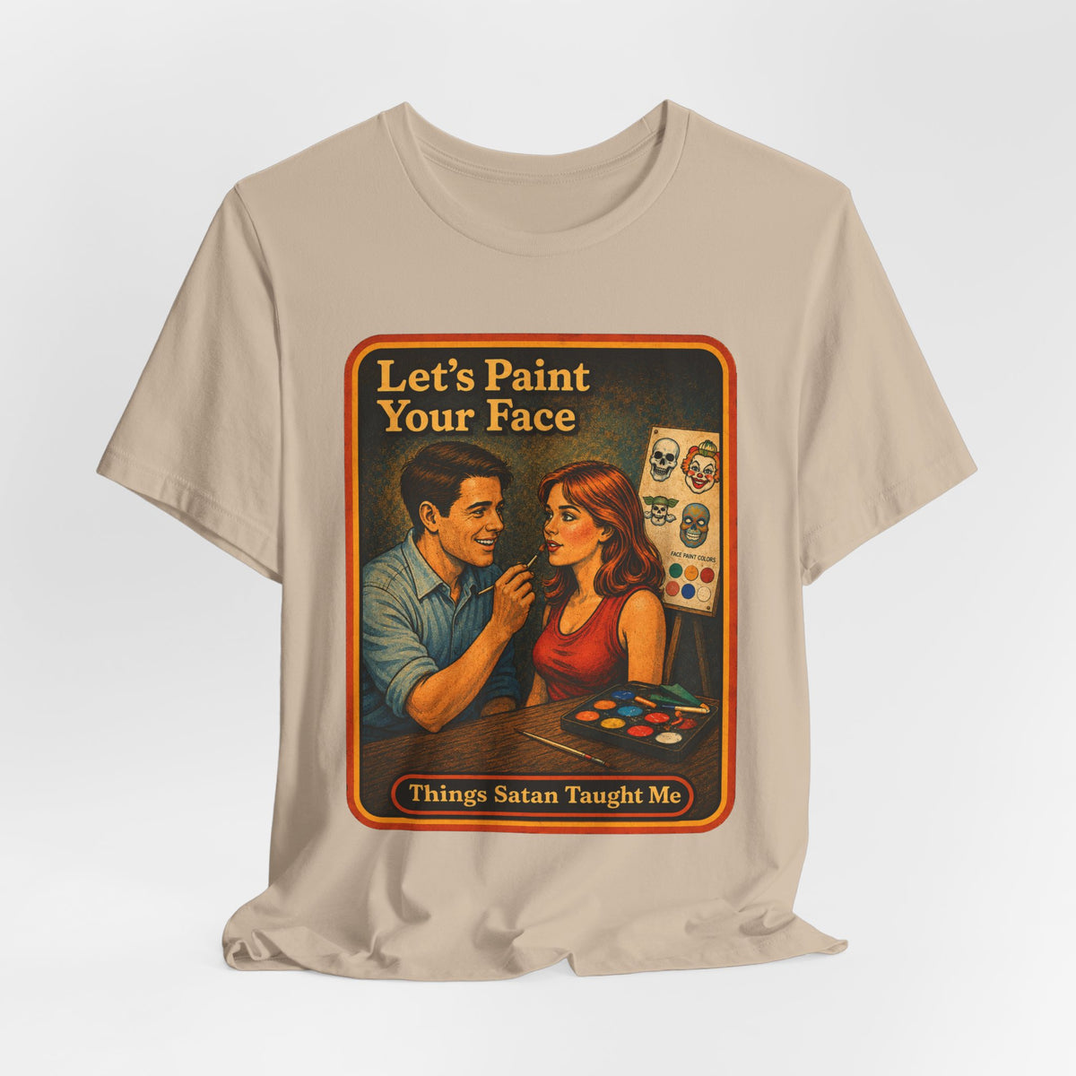Let's Paint Your Face Unisex Tee in Tan, view 4