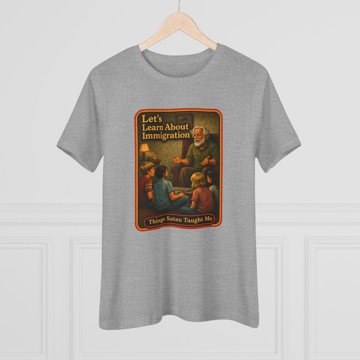 Let's Learn About Immigration Women's Tee in Athletic Heather, view 4