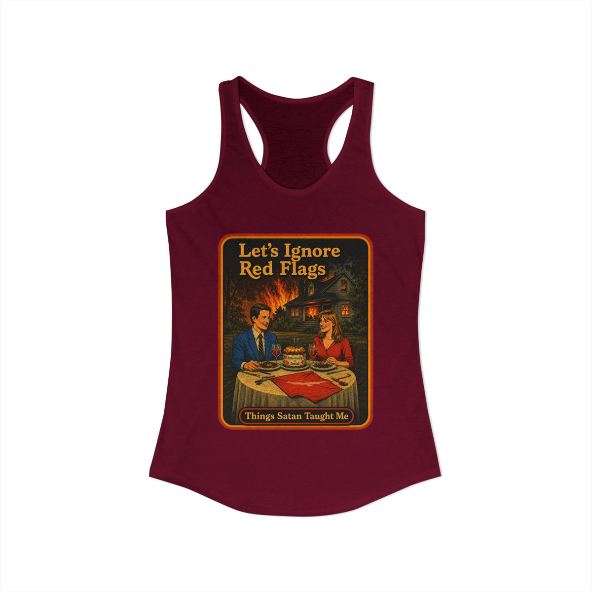 Let's Ignore Red Flags Racerback Tank in Cardinal Red, view 2