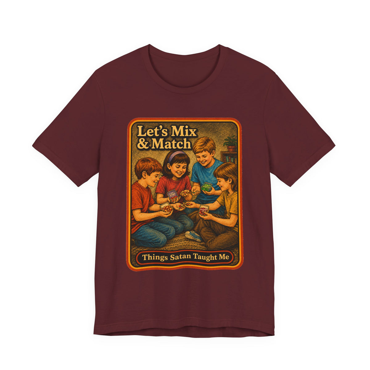 Let's Mix And Match Unisex Tee in Maroon, front