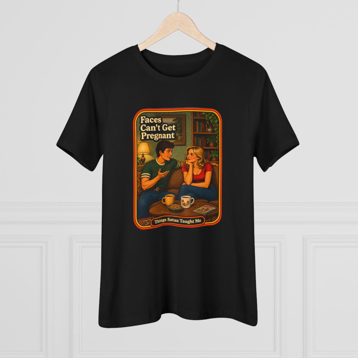 Faces Can't Get Pregnant Women's Tee in Black, view 4