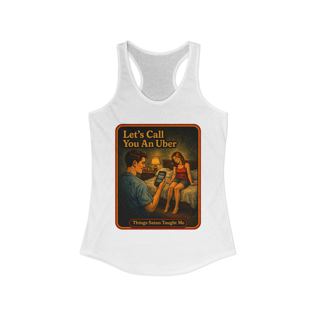 Let's Call You An Uber Racerback Tank in White, view 2
