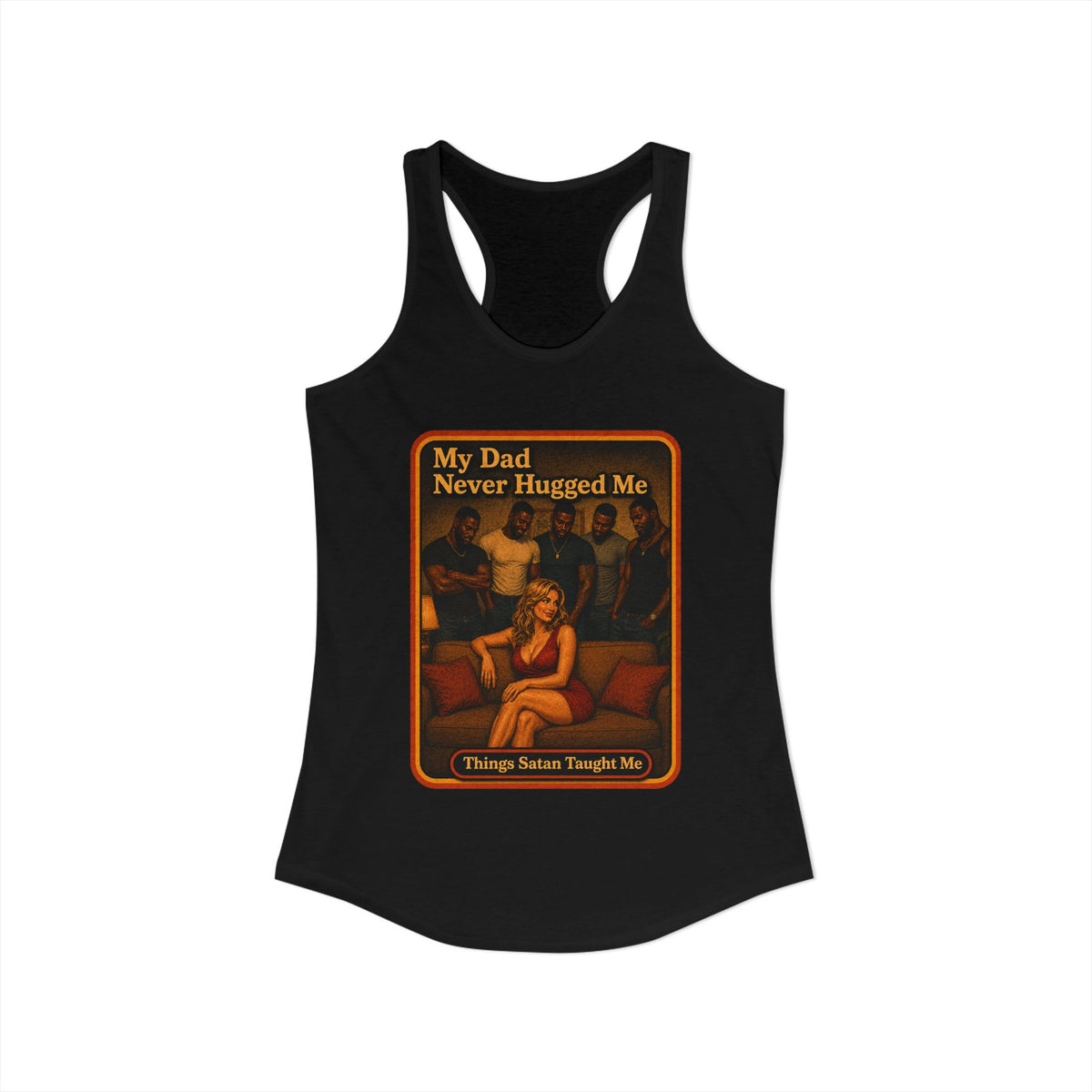 My Dad Never Hugged Me Racerback Tank in Black, view 2