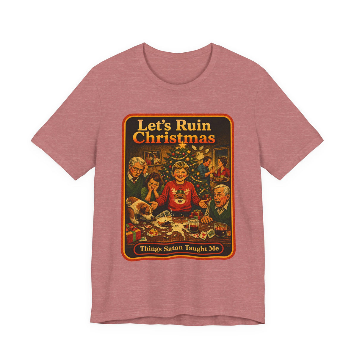 Let's Ruin Christmas Unisex Tee in Heather Mauve, front