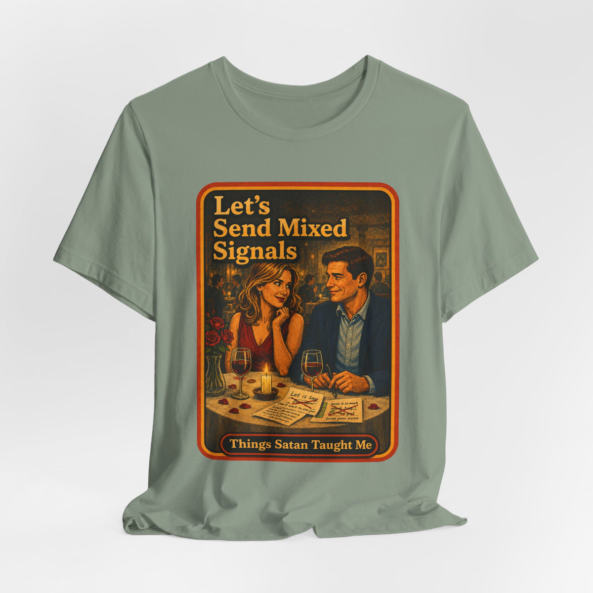 Let's Send Mixed Signals Unisex Tee in Sage, view 4