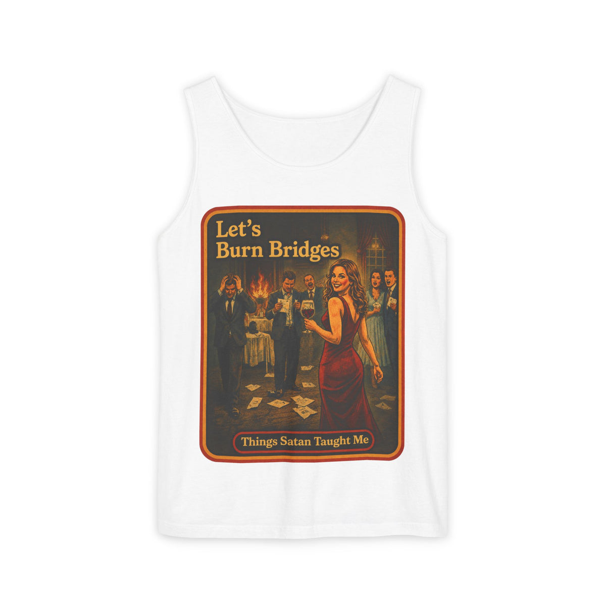 Let's Burn Bridges Wife Beater in White, front