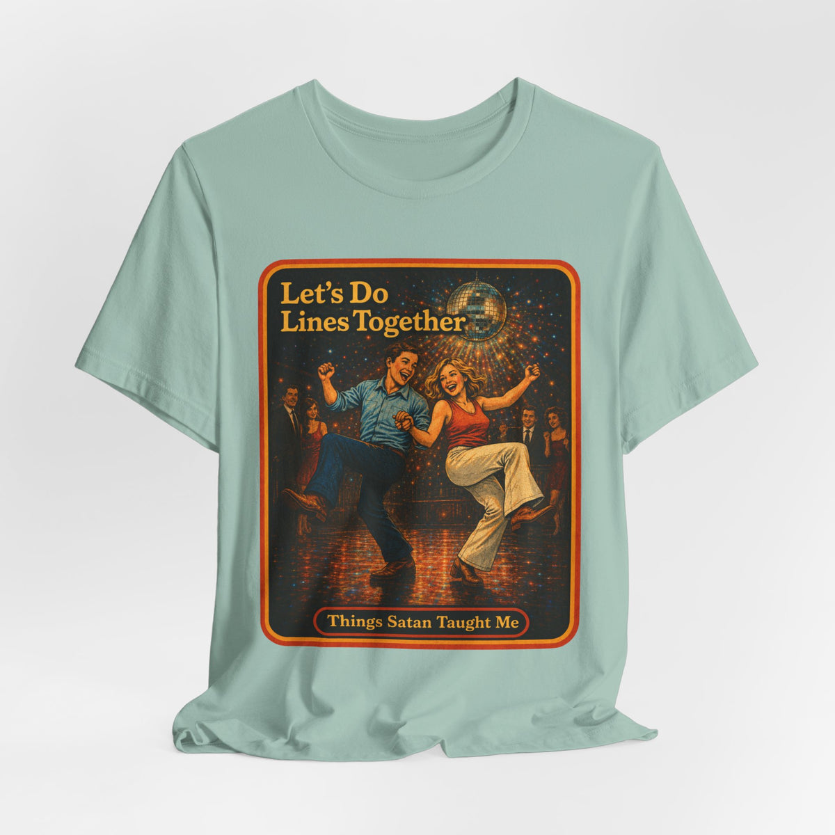 Let's Do Lines Together Unisex Tee in Dusty Blue, view 4