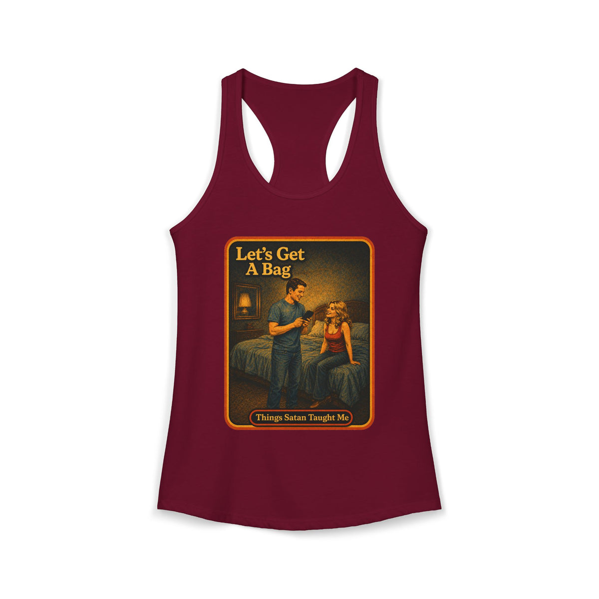Let's Get A Bag Racerback Tank in Cardinal Red, front