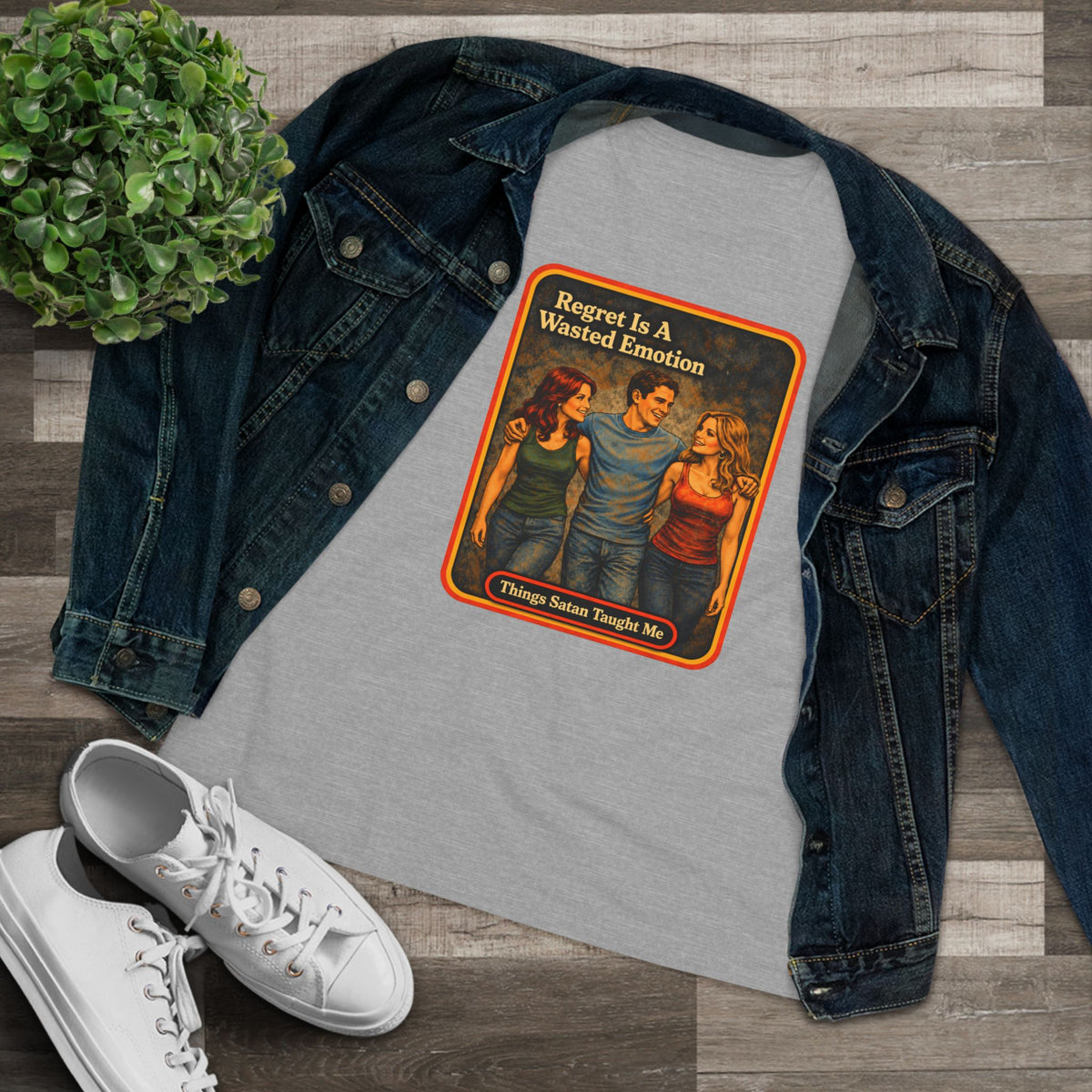 Regret Is A Wasted Emotion Women's Tee in Athletic Heather, view 3