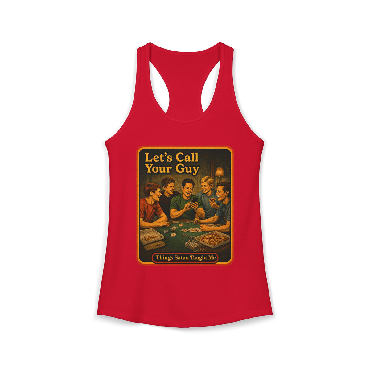 Let's Call Your Guy Racerback Tank in Red, front