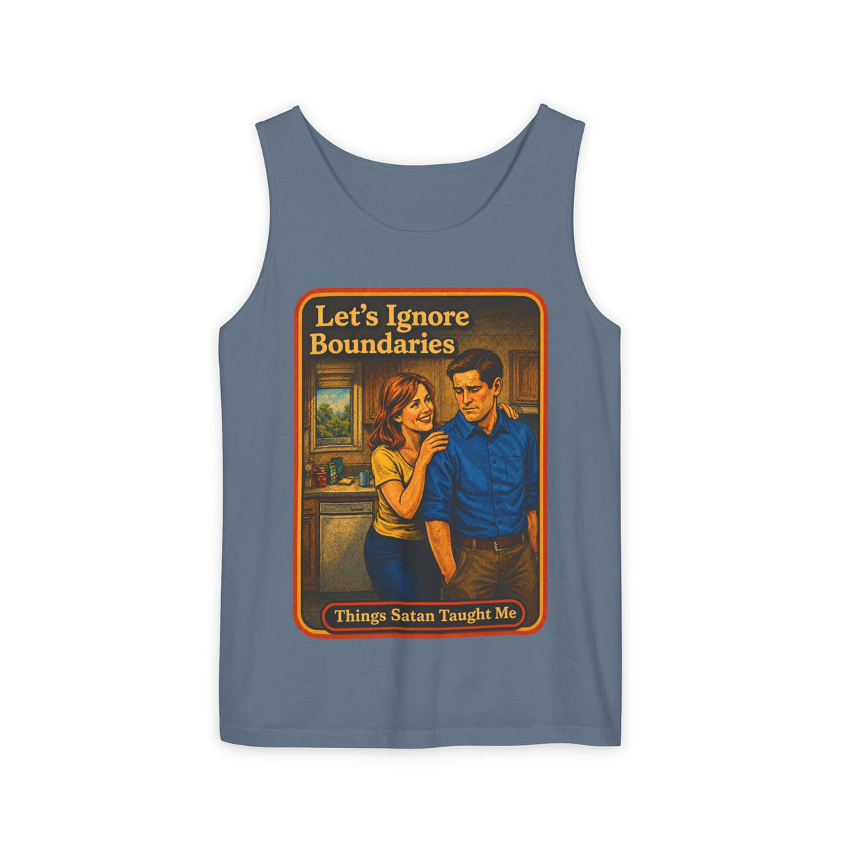 Let's Ignore Boundaries Wife Beater in Blue Jean, front