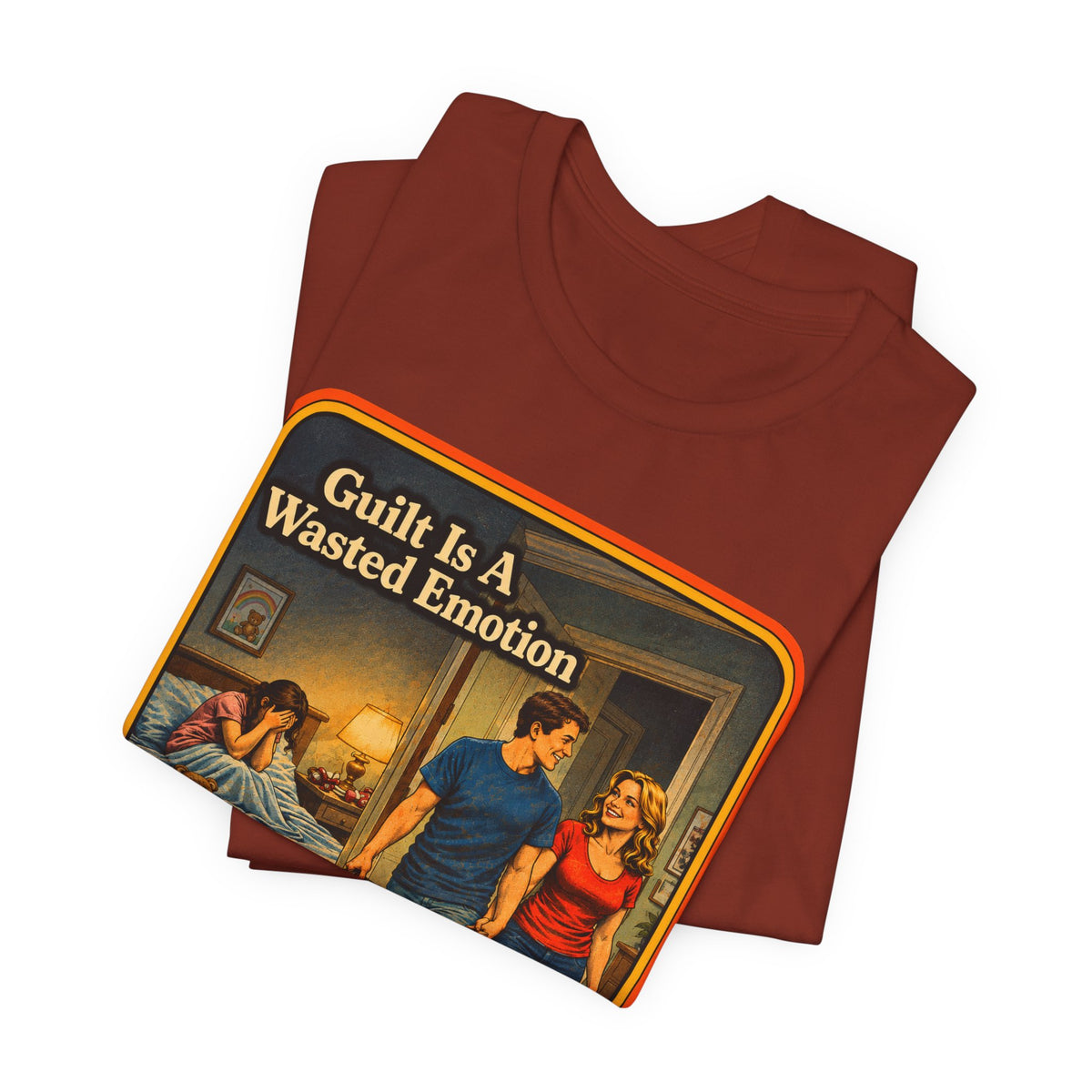 Guilt Is A Wasted Emotion Unisex Tee in Rust, view 3