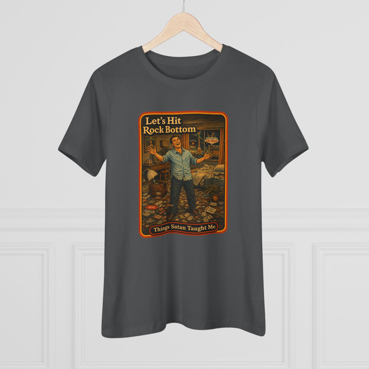 Let's Hit Rock Bottom Women's Tee in Asphalt, view 4