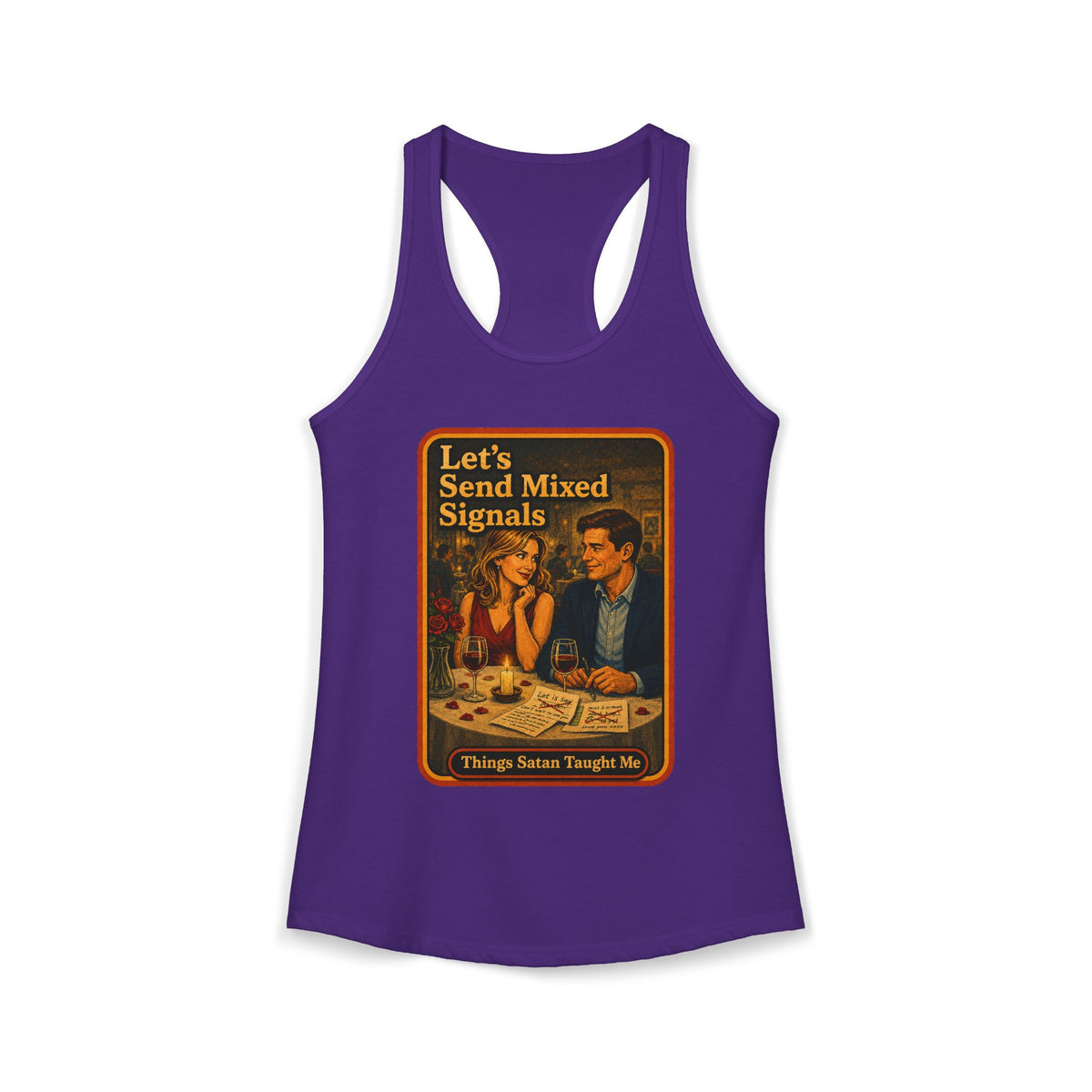 Let's Send Mixed Signals Racerback Tank in Purple Rush, front