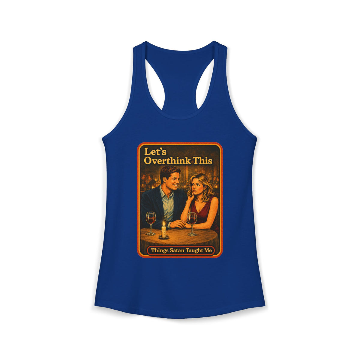 Let's Overthink This Racerback Tank in Royal, front