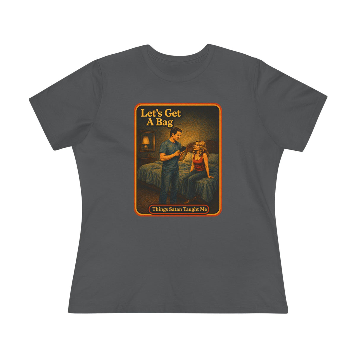 Let's Get A Bag Women's Tee in Asphalt, front