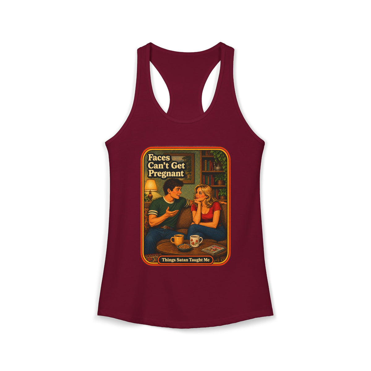 Faces Can't Get Pregnant Racerback Tank in Cardinal Red, front