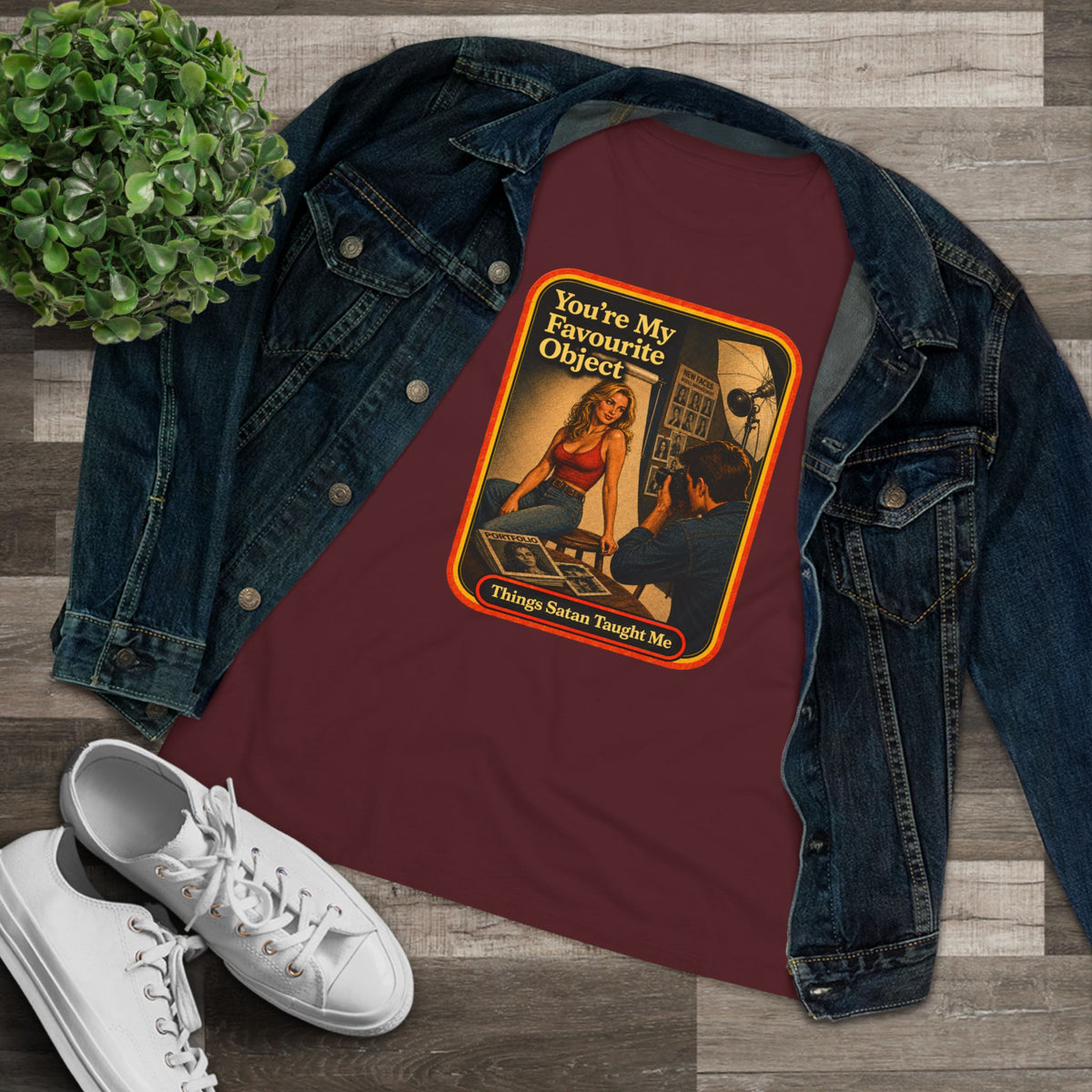 You're My Favourite Object Women's Tee in Maroon, view 3