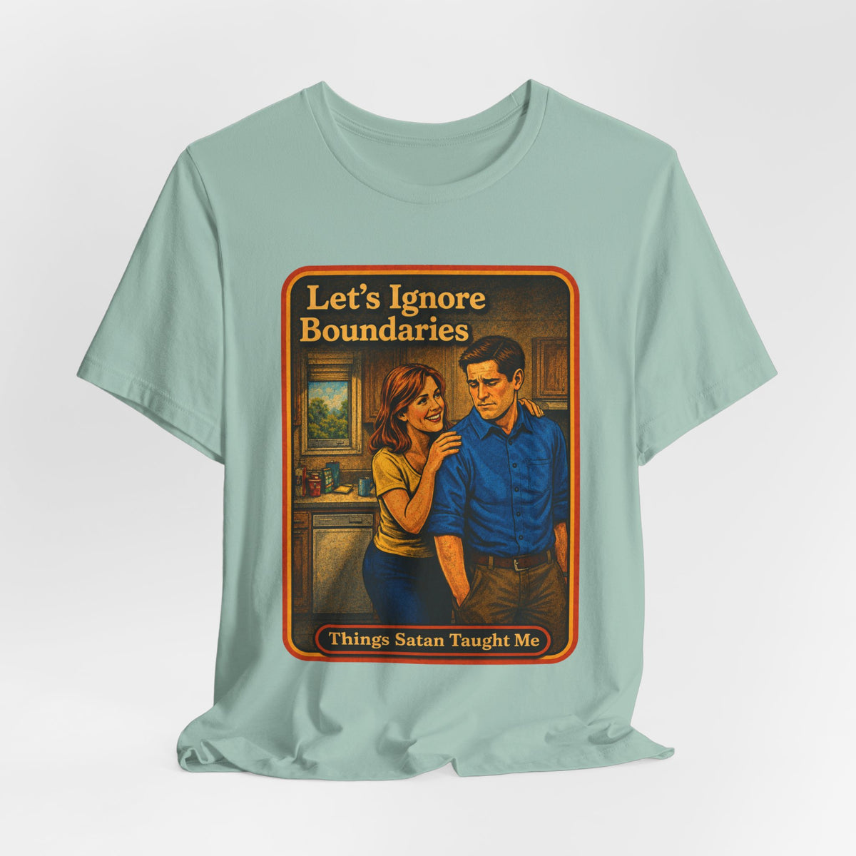 Let's Ignore Boundaries Unisex Tee in Dusty Blue, view 4
