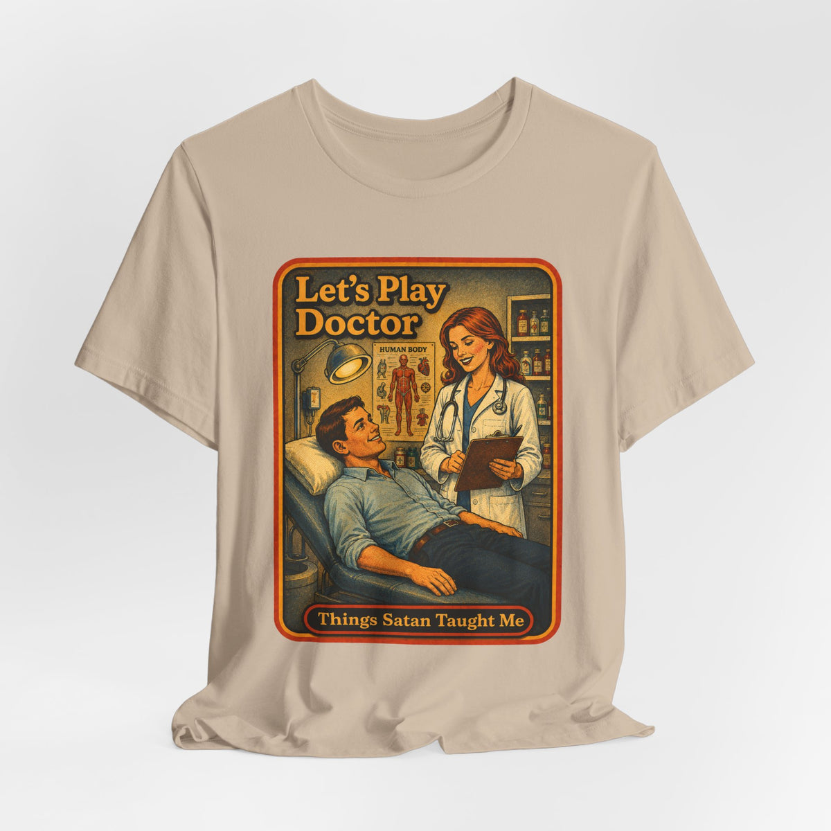 Let's Play Doctor Unisex Tee in Tan, view 4