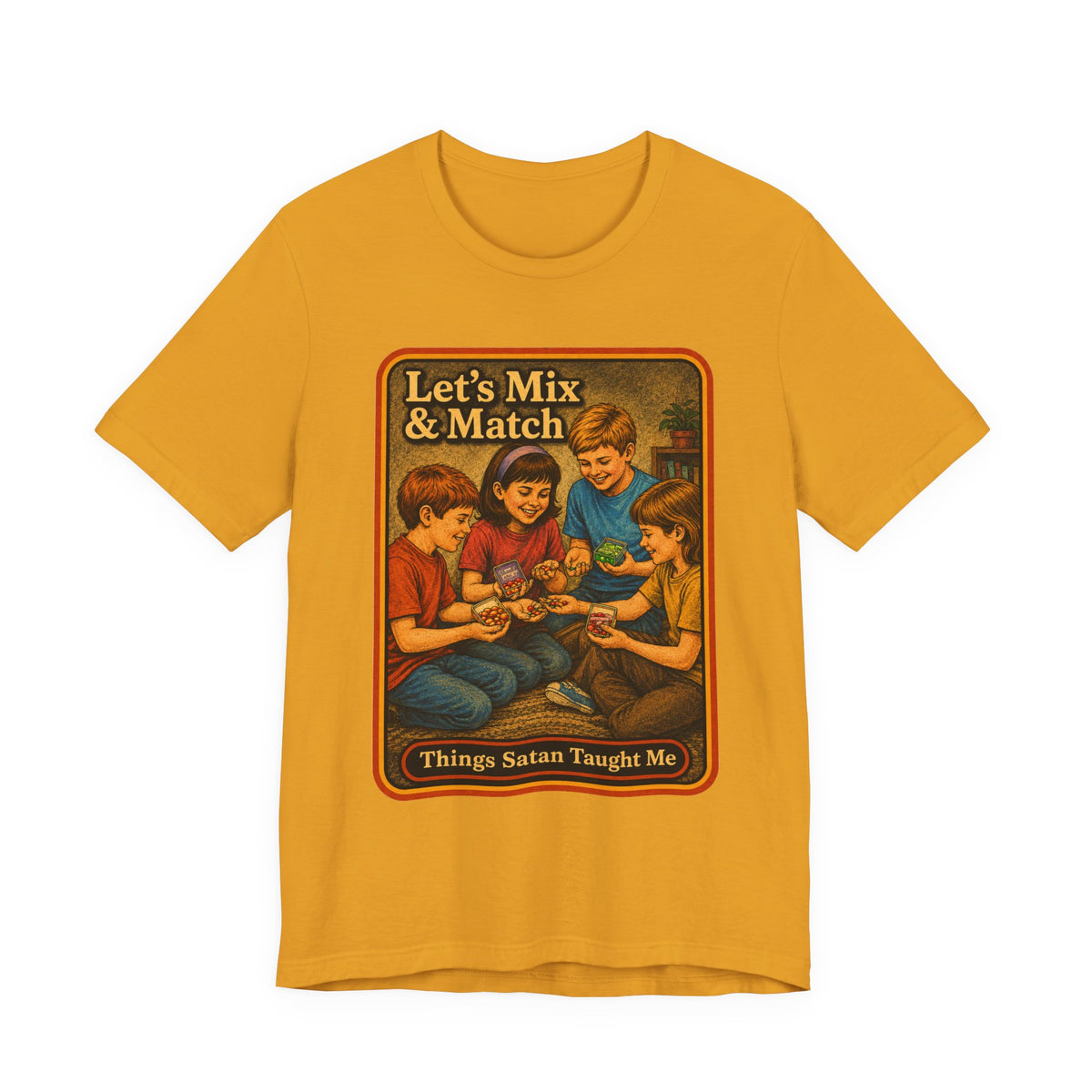 Let's Mix And Match Unisex Tee in Mustard, front