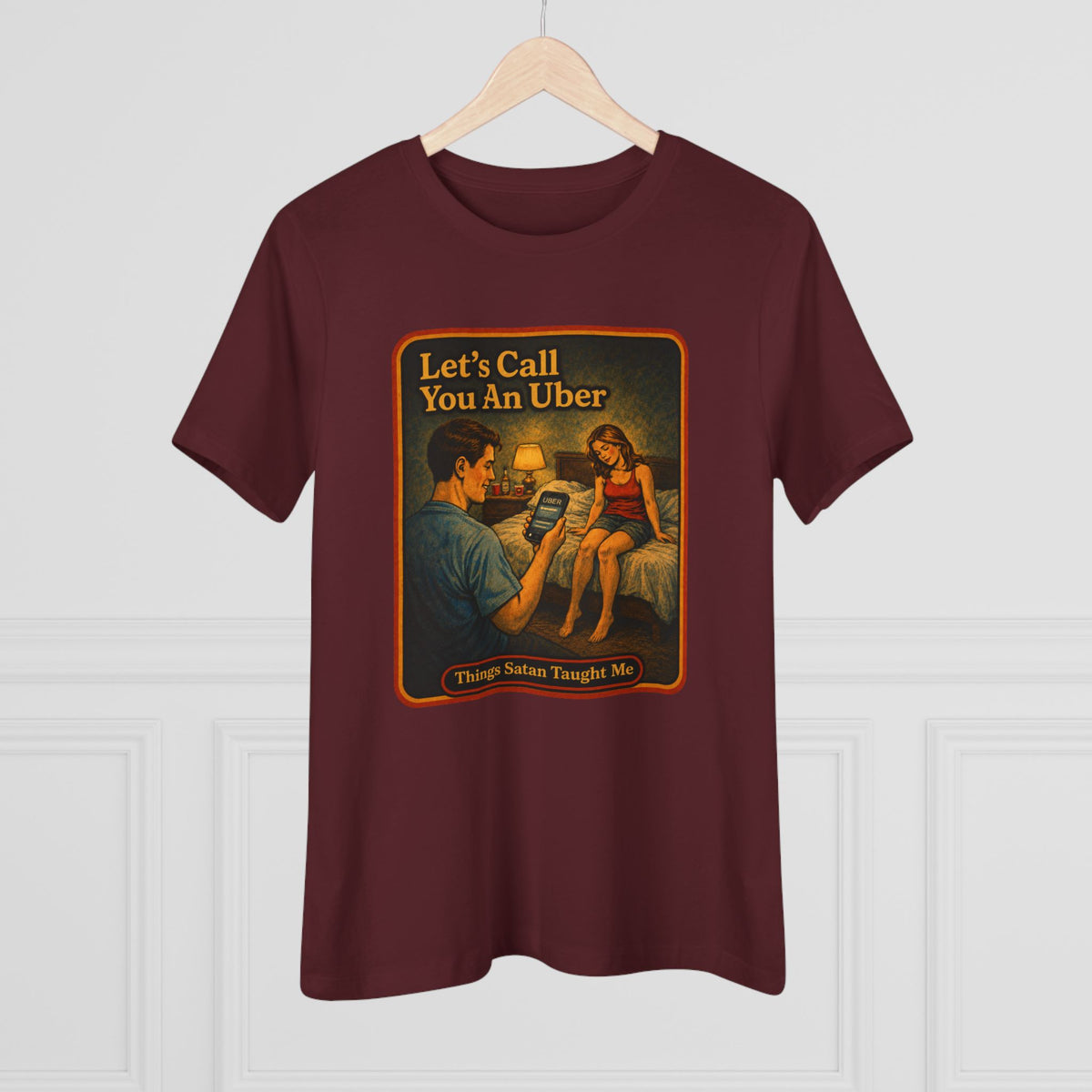 Let's Call You An Uber Women's Tee in Maroon, view 4