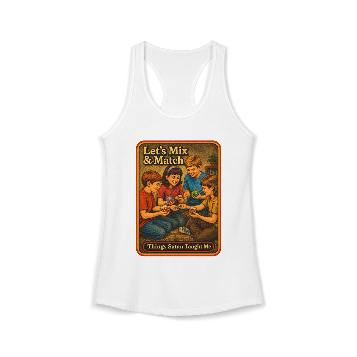 Let's Mix And Match Racerback Tank in White, front