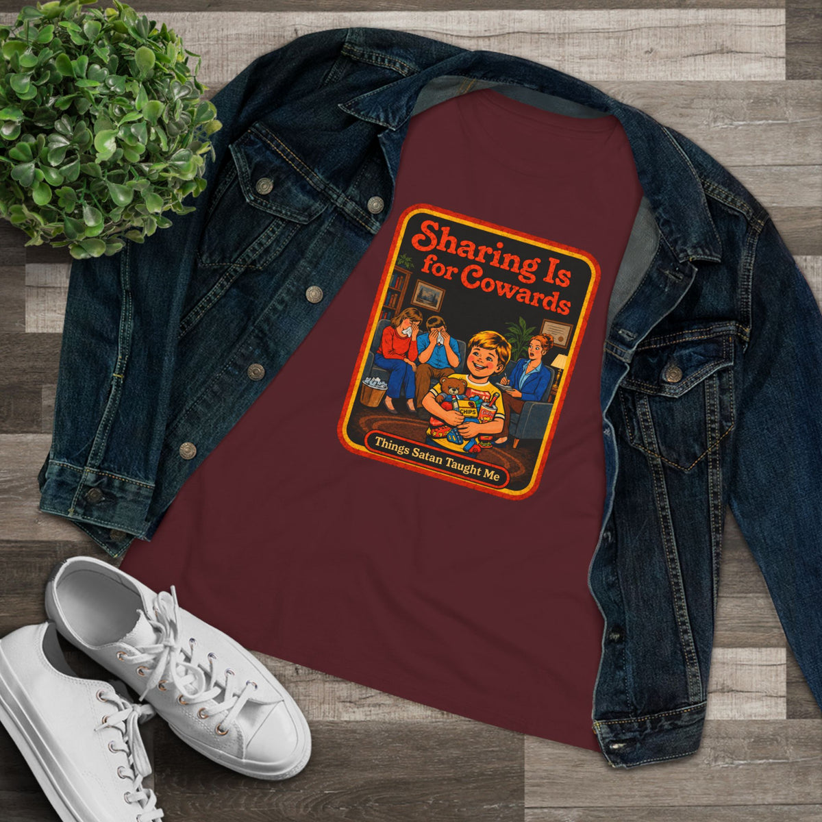 Sharing Is For Cowards Women's Tee in Maroon, view 3