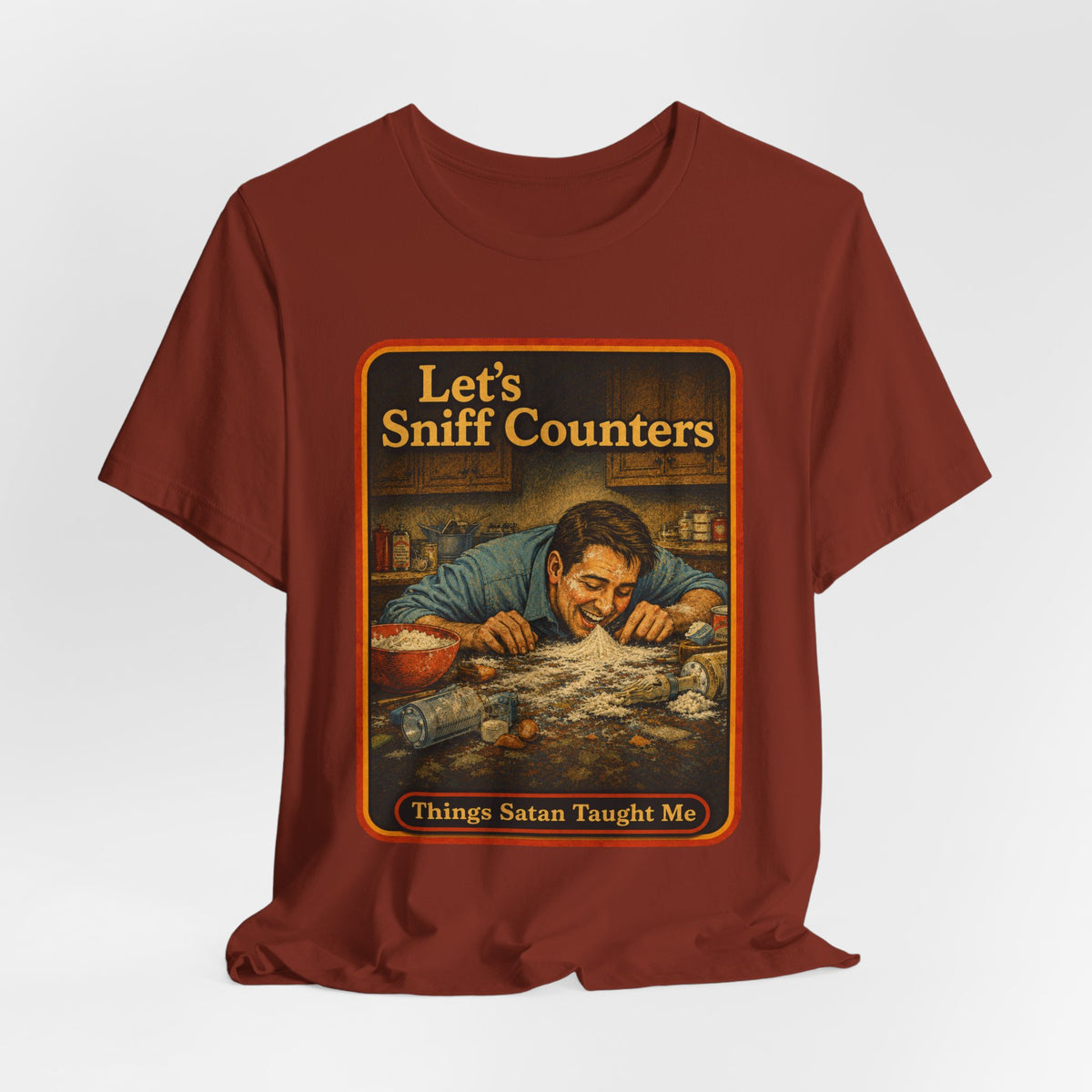 Let's Sniff Counters Unisex Tee in Rust, view 4