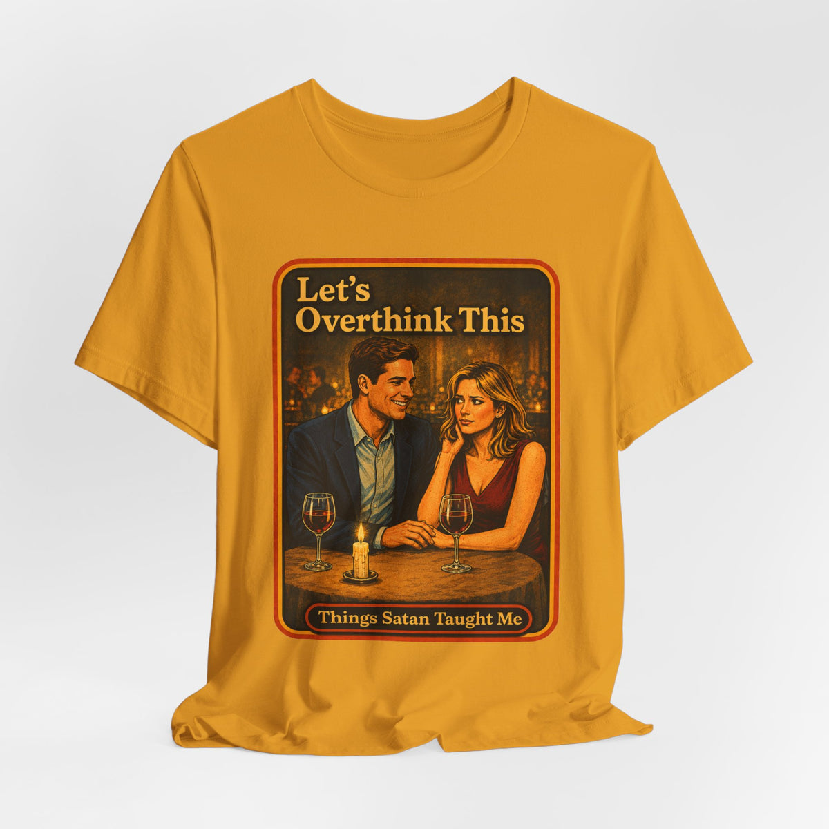 Let's Overthink This Unisex Tee in Mustard, view 4