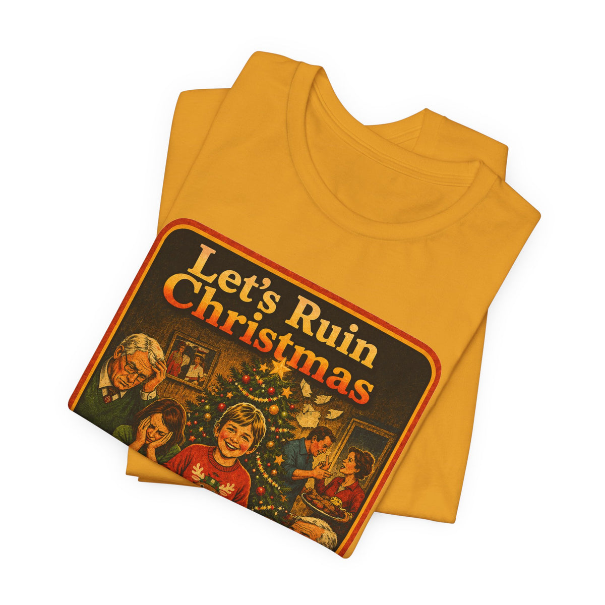 Let's Ruin Christmas Unisex Tee in Mustard, view 3