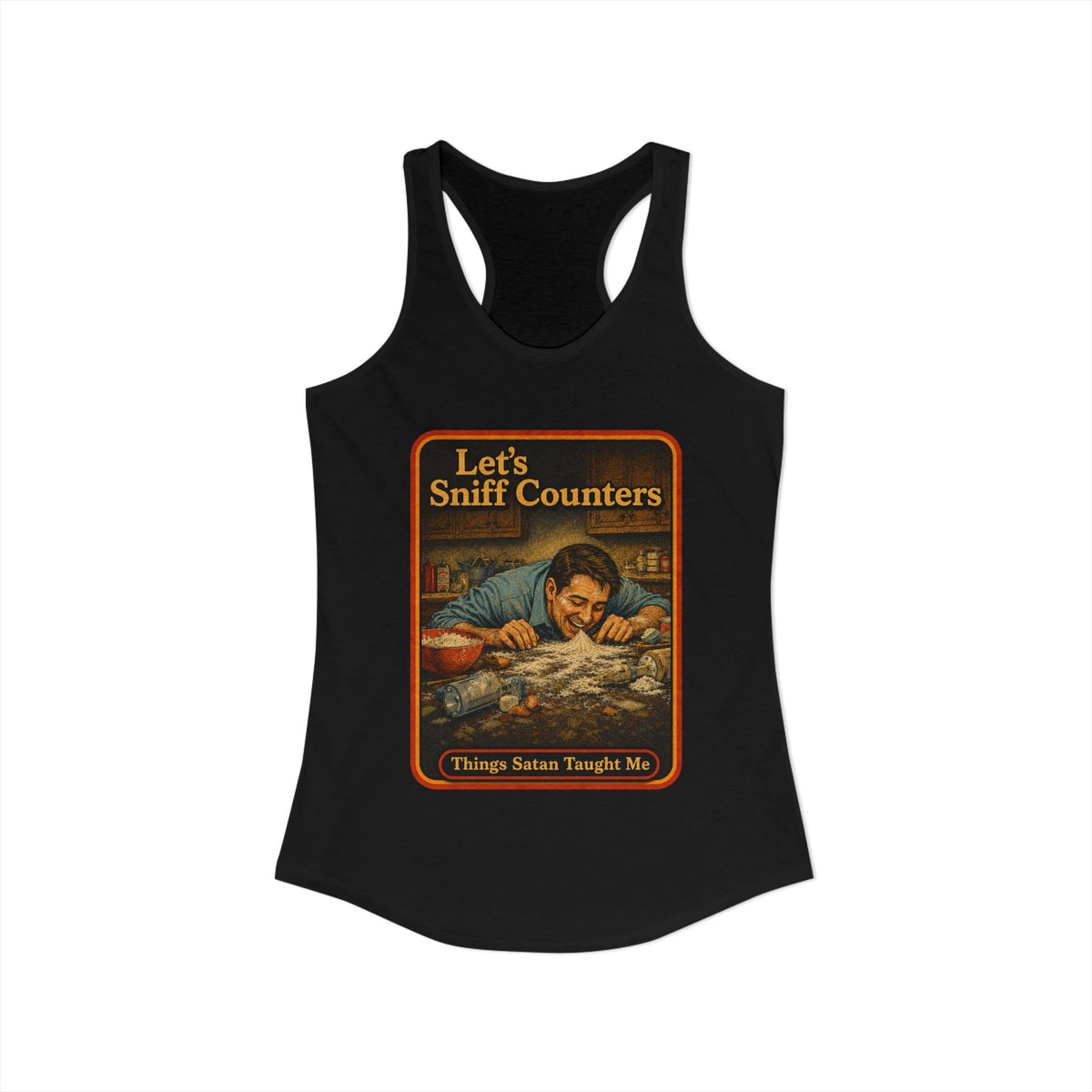 Let's Sniff Counters Racerback Tank in Black, view 2