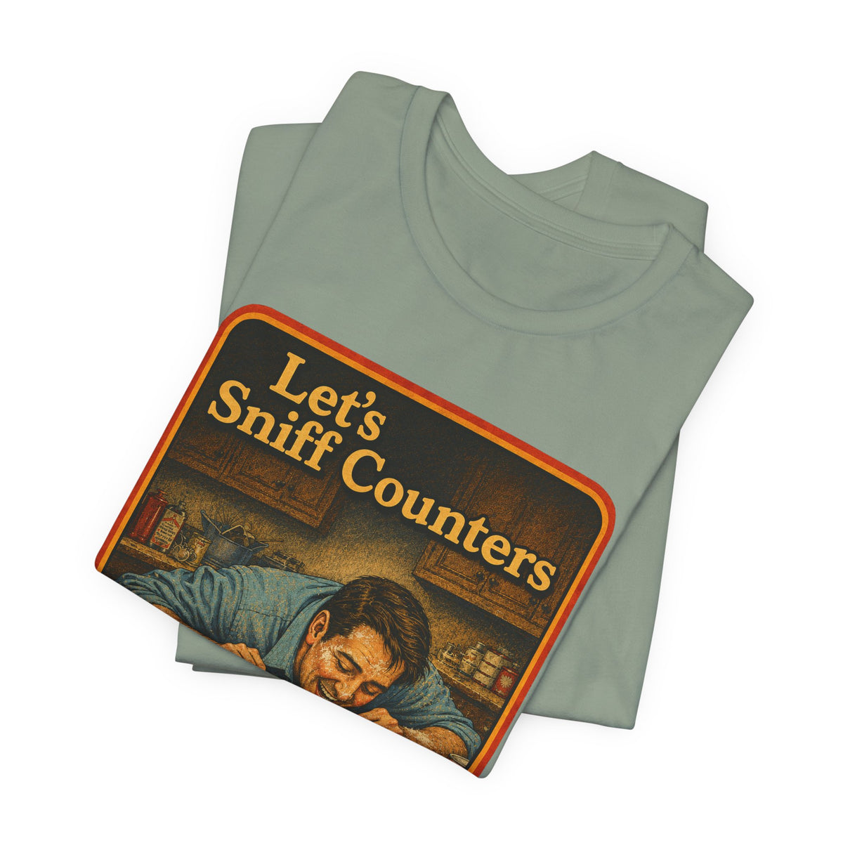 Let's Sniff Counters Unisex Tee in Sage, view 3