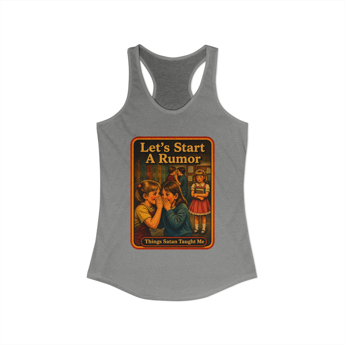 Let's Start A Rumor Racerback Tank in Heather Grey, view 2