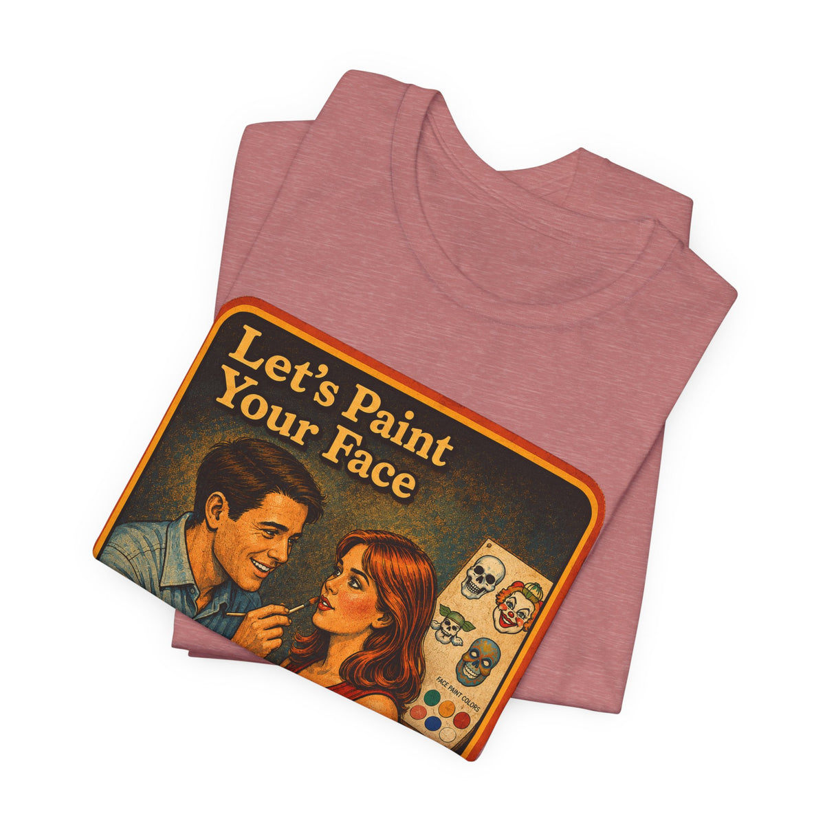 Let's Paint Your Face Unisex Tee in Heather Mauve, view 3