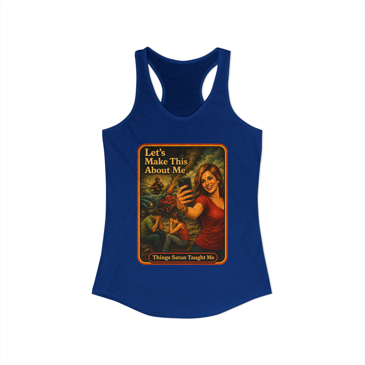 Let's Make This About Me Racerback Tank in Royal, view 2