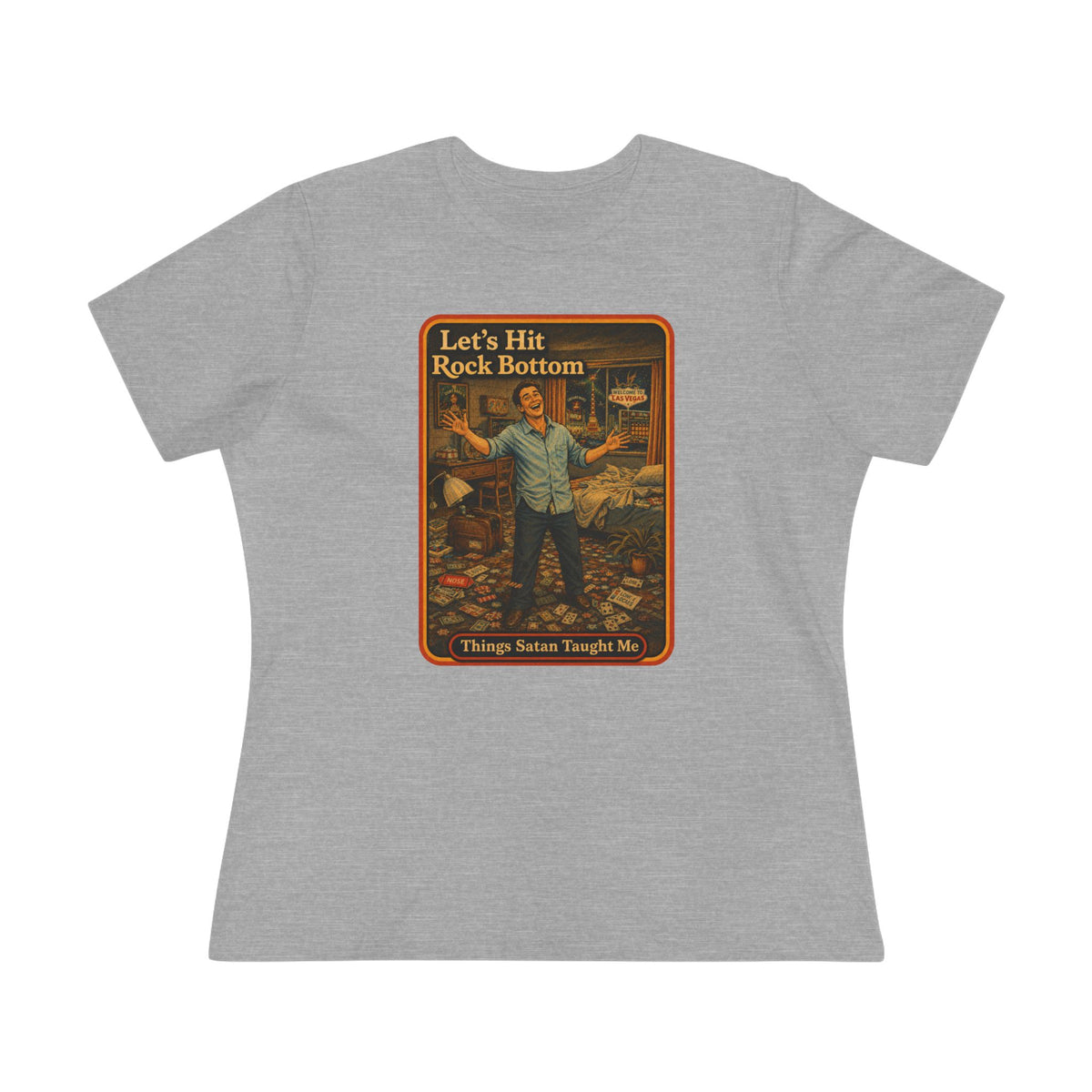 Let's Hit Rock Bottom Women's Tee in Athletic Heather, front