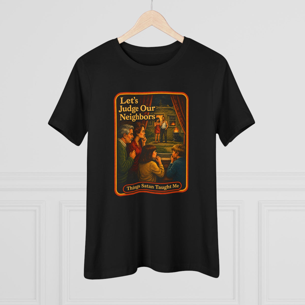 Let's Judge Our Neighbors Women's Tee in Black, view 4