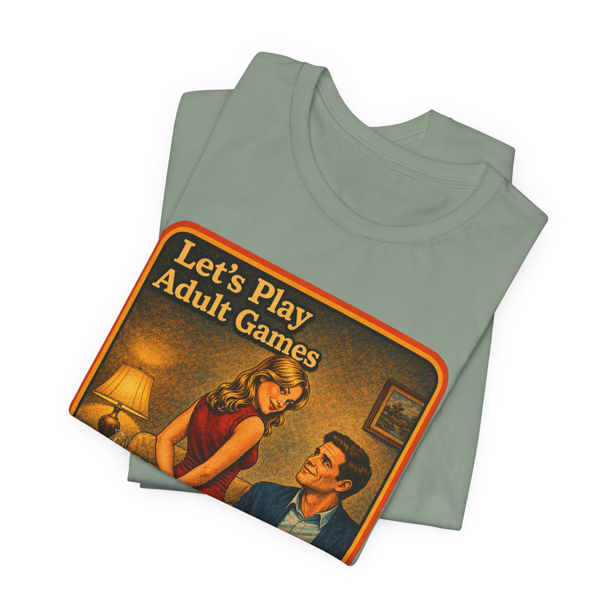 Let's Play Adult Games Unisex Tee in Sage, view 3