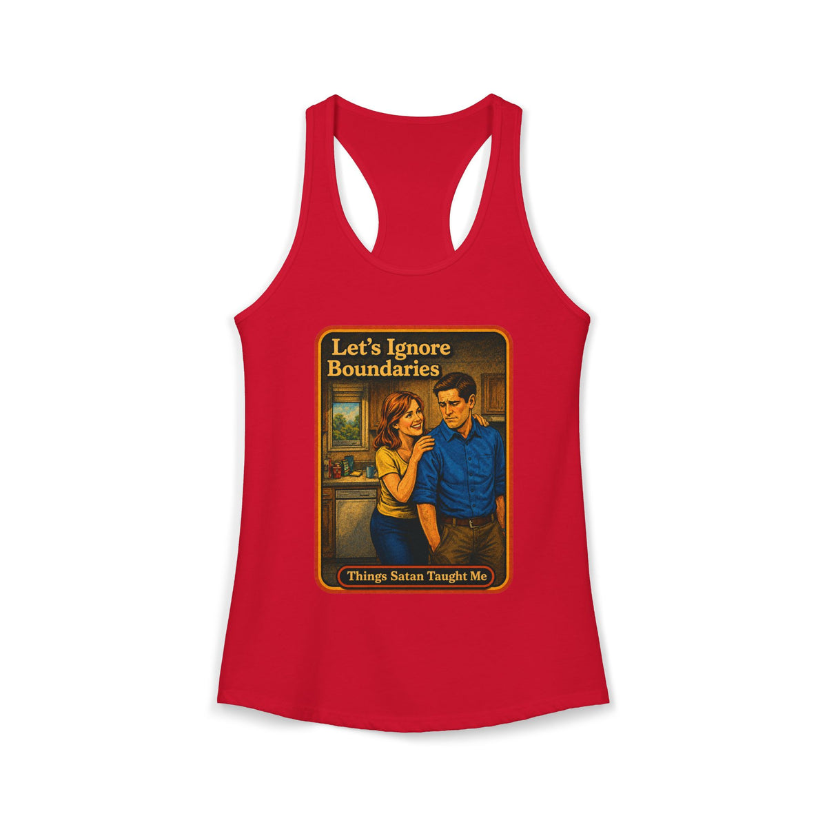 Let's Ignore Boundaries Racerback Tank in Red, front
