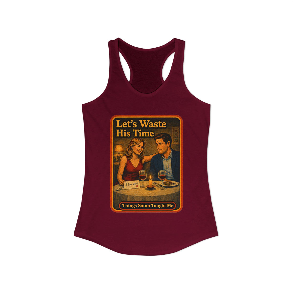 Let's Waste His Time Racerback Tank in Cardinal Red, view 2