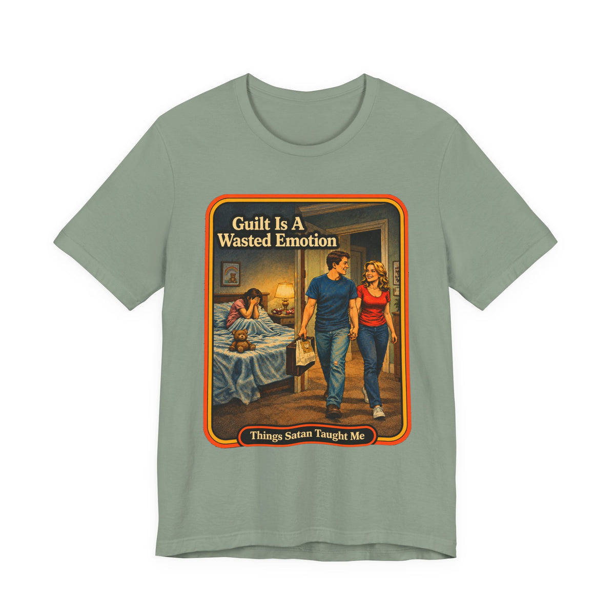 Guilt Is A Wasted Emotion Unisex Tee in Sage, front