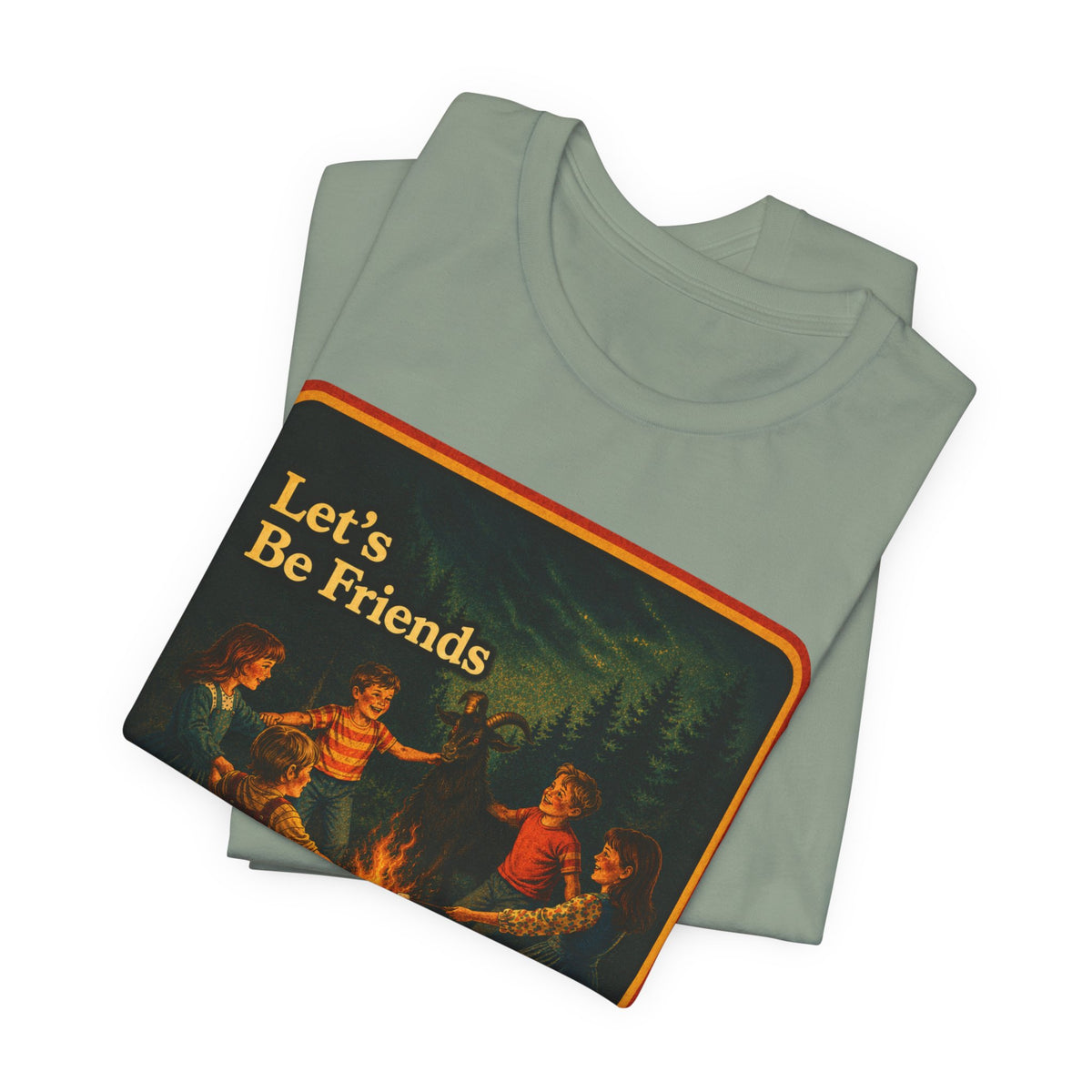 Let's Be Friends Unisex Tee in Sage, view 3