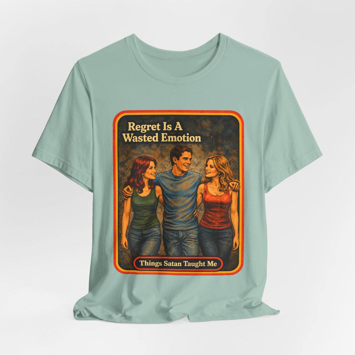 Regret Is A Wasted Emotion Unisex Tee in Dusty Blue, view 4