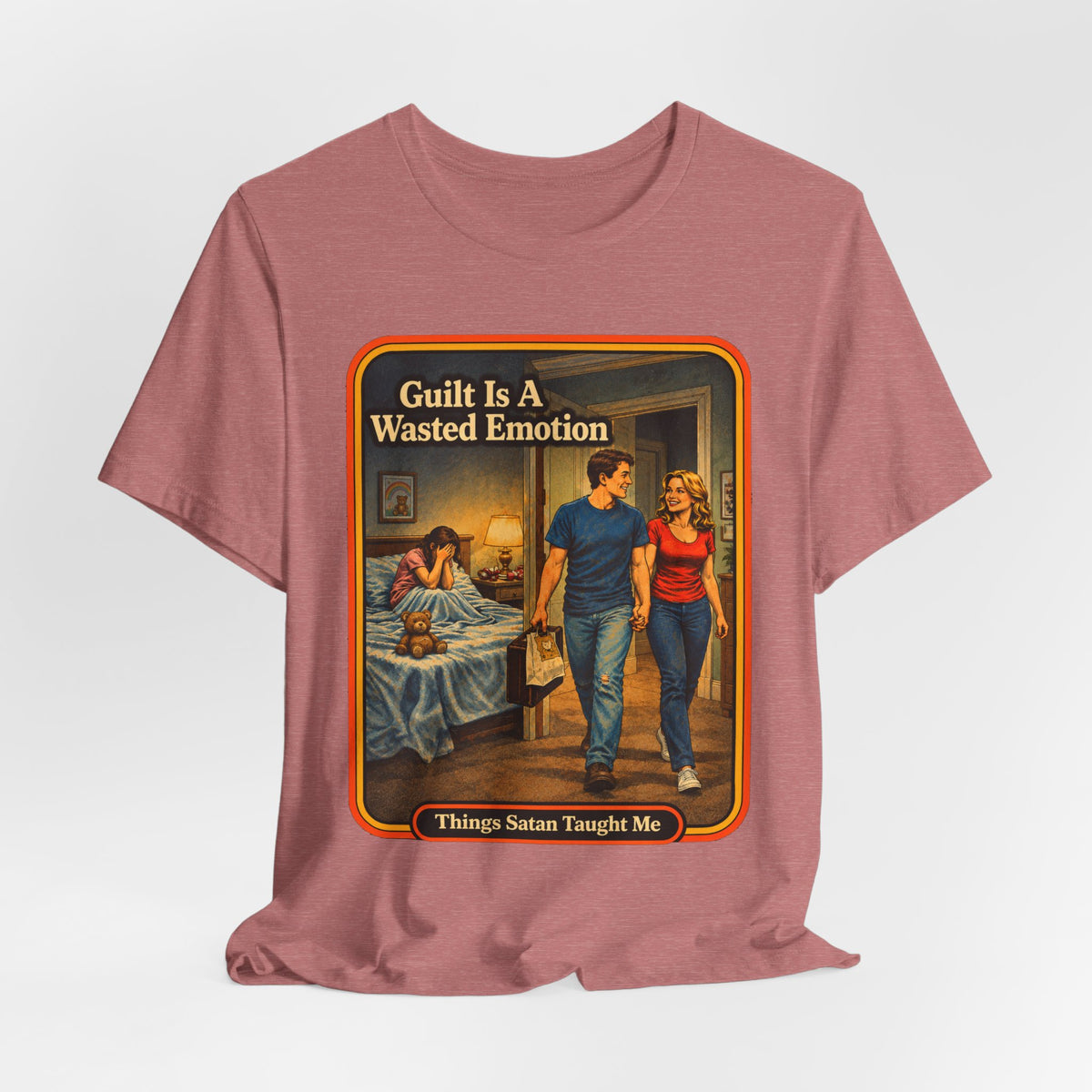 Guilt Is A Wasted Emotion Unisex Tee in Heather Mauve, view 4