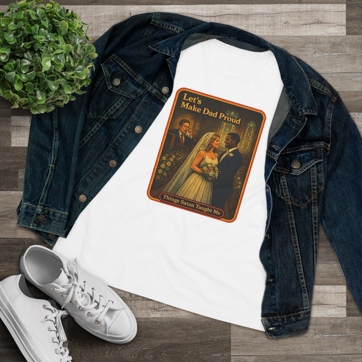 Let's Make Dad Proud No. 2 Women's Tee in White, view 3