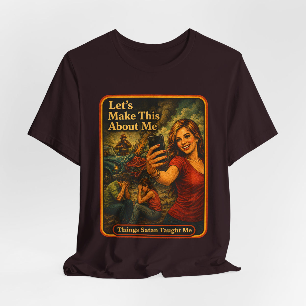 Let's Make This About Me Unisex Tee in Oxblood Black, view 4