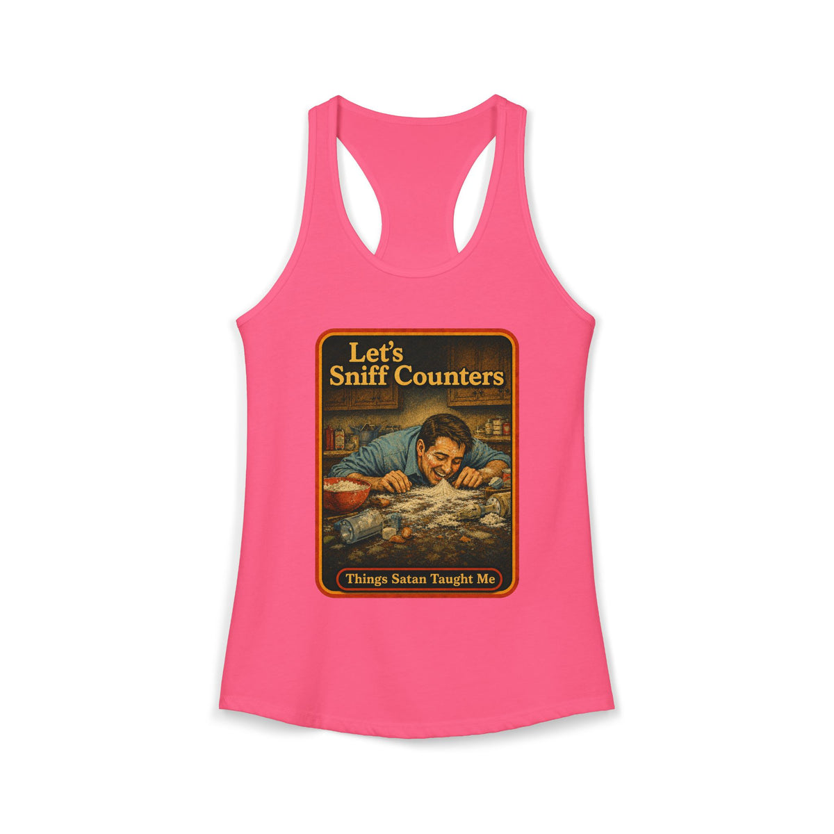 Let's Sniff Counters Racerback Tank in Hot Pink, front