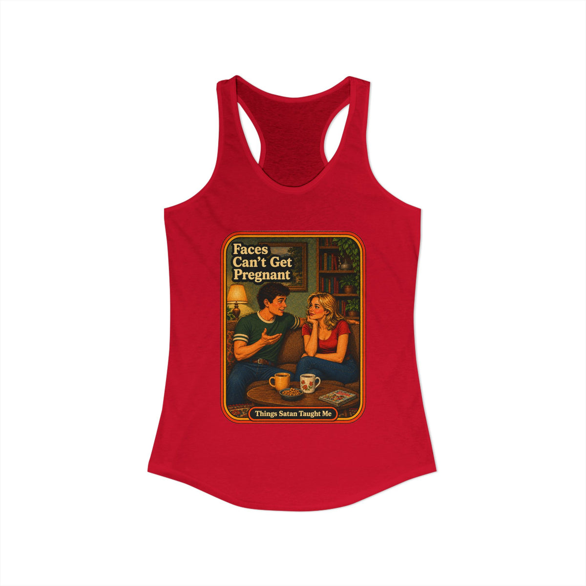 Faces Can't Get Pregnant Racerback Tank in Red, view 2